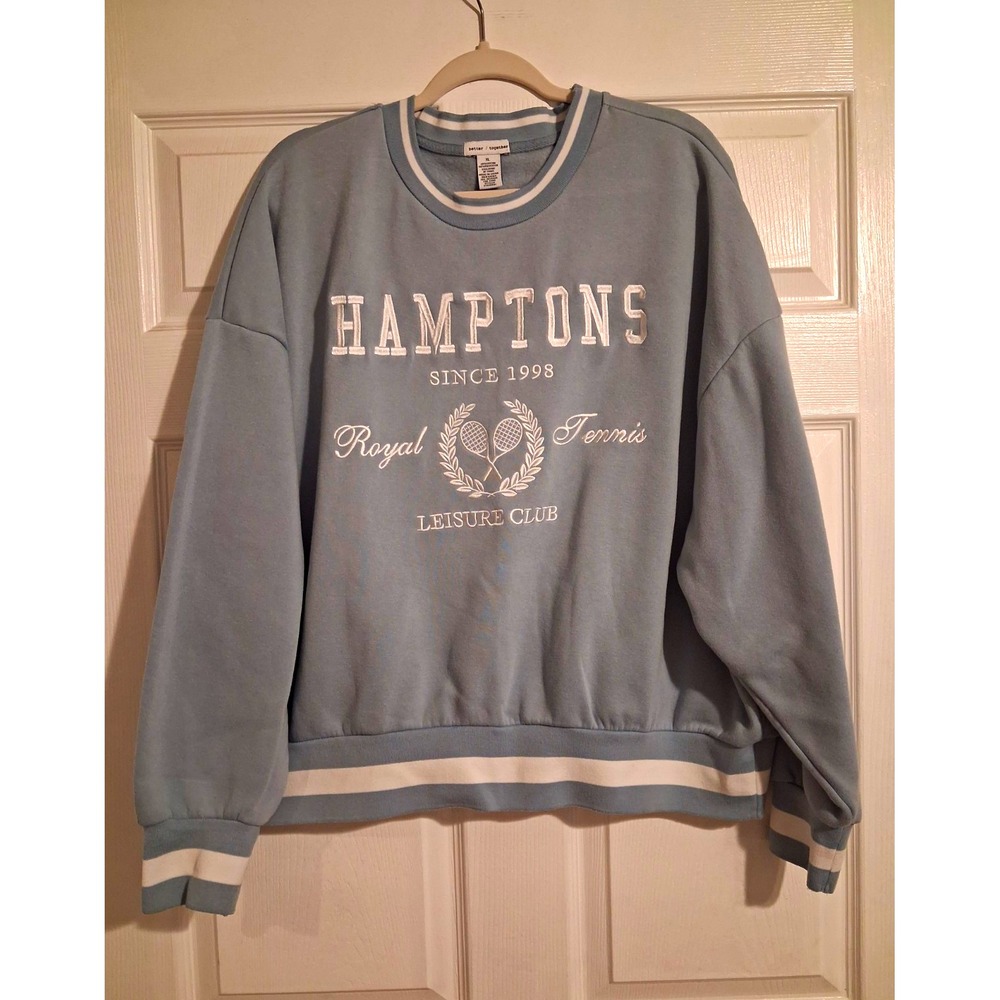 Hamptons Tennis Club XL Dusty Blue Crewneck Sweatshirt Preppy Coastal Old Money